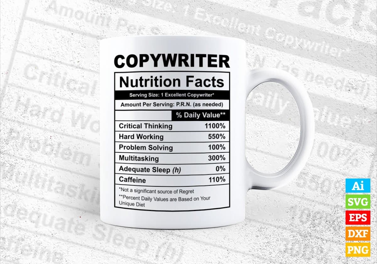 Copywriter Nutrition Facts Editable Vector T-shirt Design in Ai Svg Files