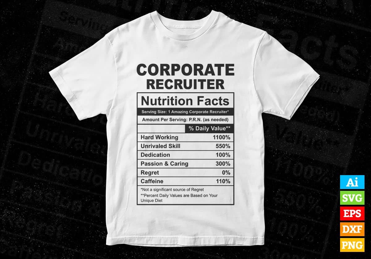 Corporate Recruiter Nutrition Facts Editable Vector T-shirt Design in Ai Svg Files