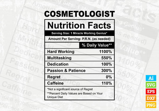 Cosmetologist Nutrition Facts Editable Vector T-shirt Design in Ai Svg Files