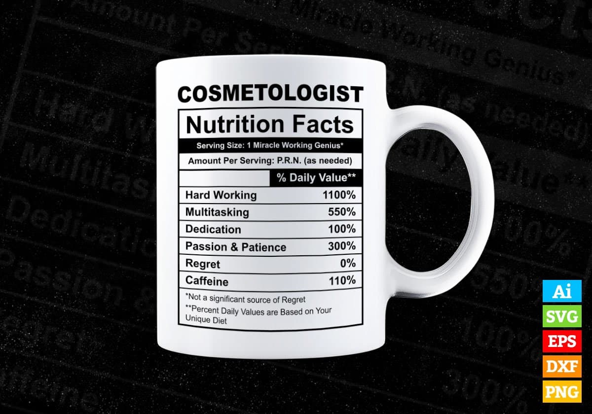 Cosmetologist Nutrition Facts Editable Vector T-shirt Design in Ai Svg Files