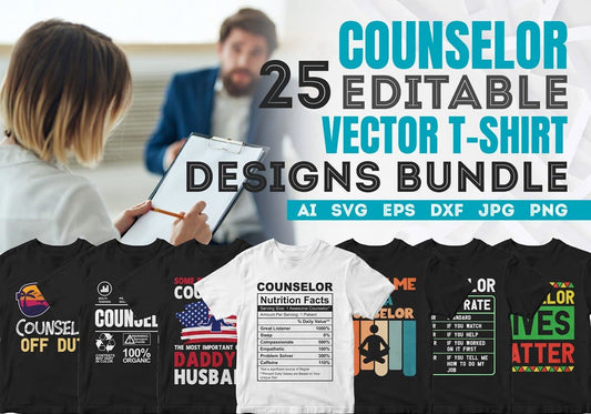 Counselor 25 Editable T-shirt Designs Bundle