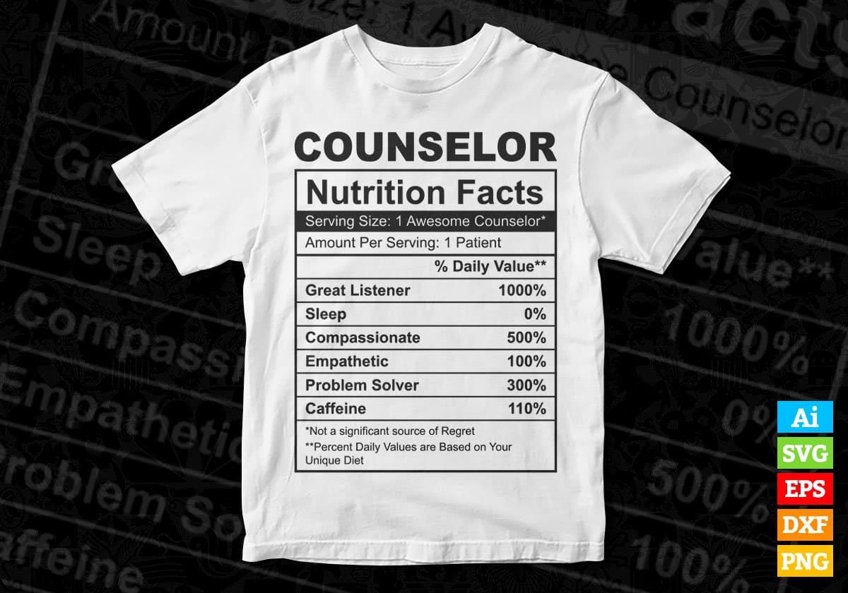 Counselor Nutrition Facts Editable Vector T shirt Design In Svg Png Printable Files