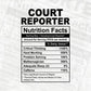Court Reporter Nutrition Facts Editable Vector T-shirt Design in Ai Svg Files