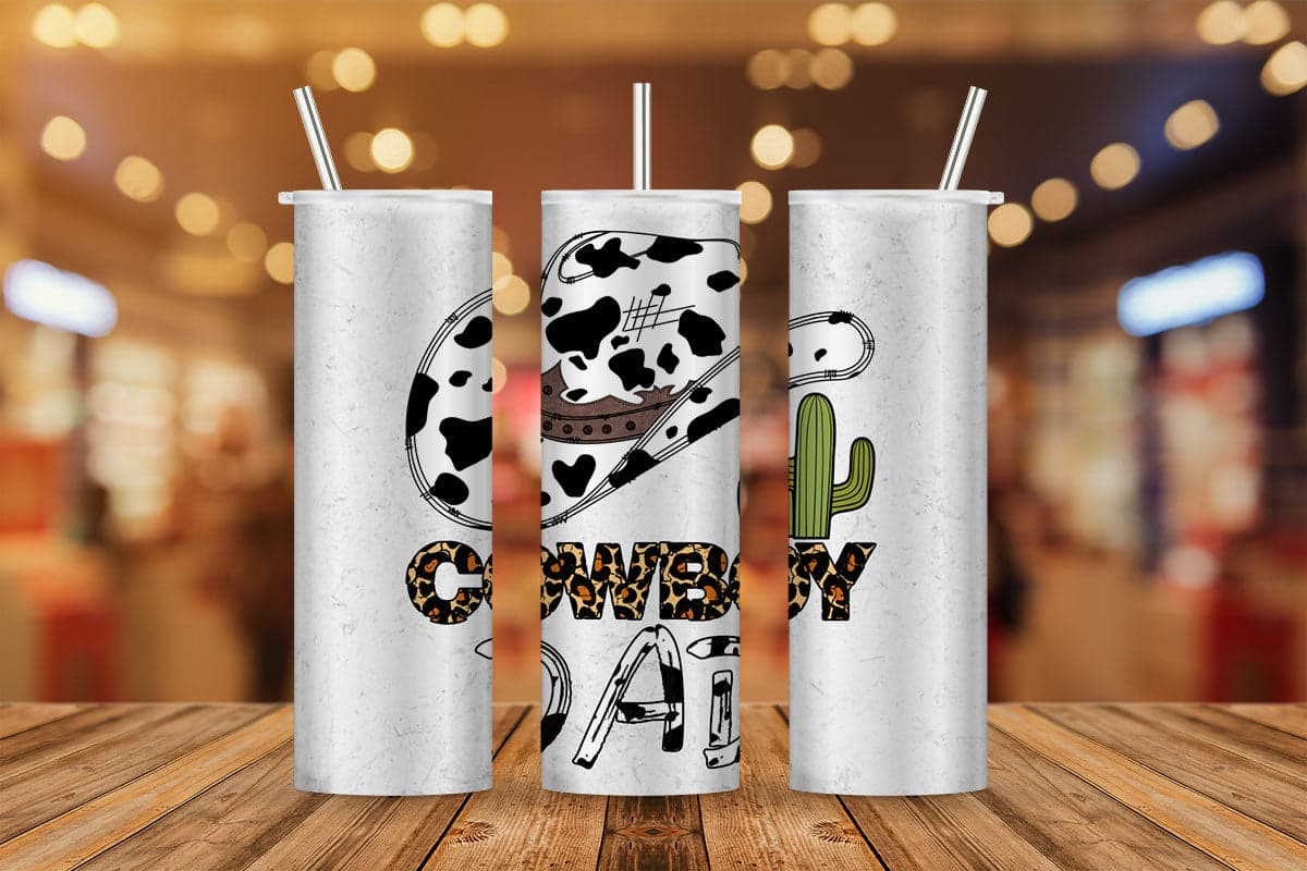 Cowboy Dad Western Hat Leopard Cowhide Fathers Day T shirt Tumbler Design Png Sublimation Files