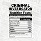 Criminal Investigator Nutrition Facts Editable Vector T-shirt Design in Ai Svg Files