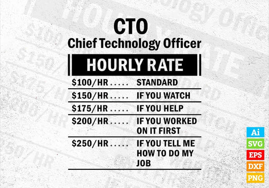 CTO Chief Technology Officer Hourly Rate Editable Vector T-shirt Design in Ai Svg Files