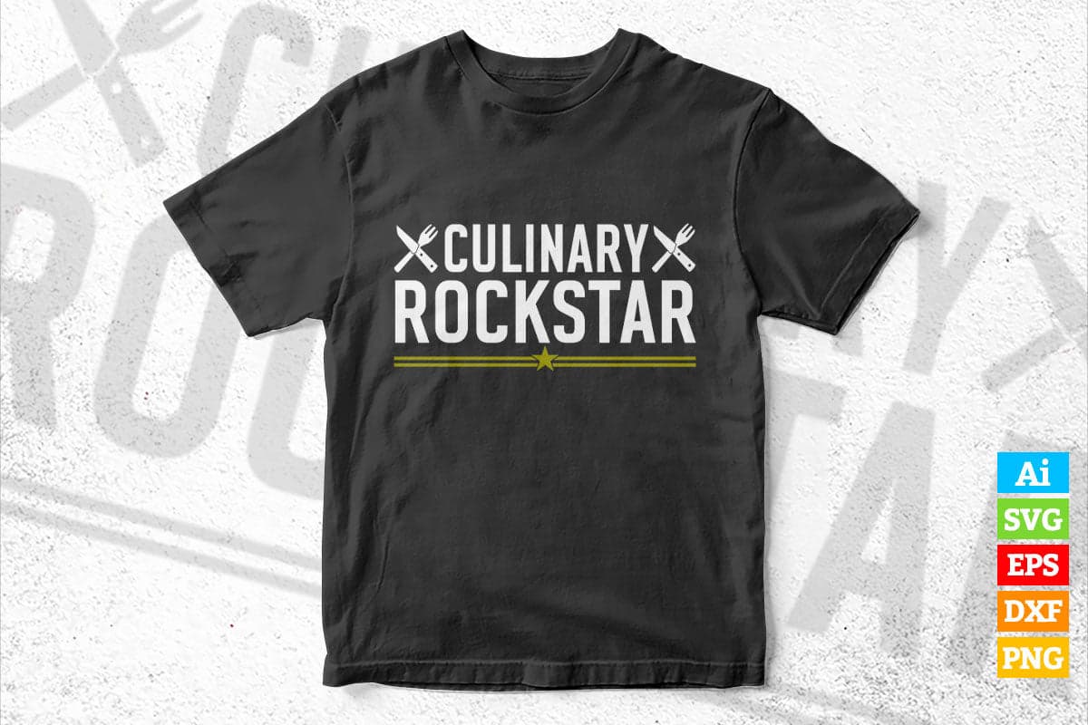 Culinary Rockstar Chef Cooking T shirt Design Ai Png Svg Cricut Files