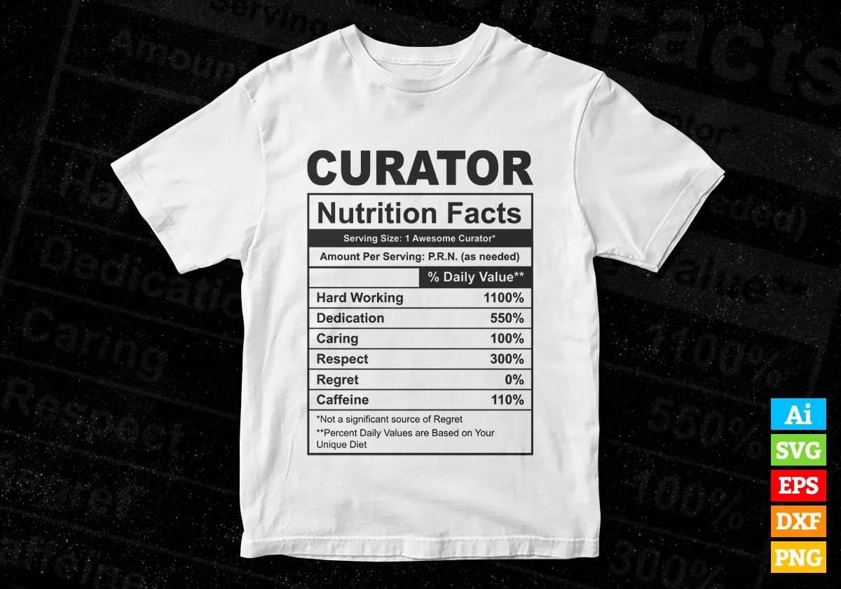 Curator Nutrition Facts Editable Vector T-shirt Design in Ai Svg Files