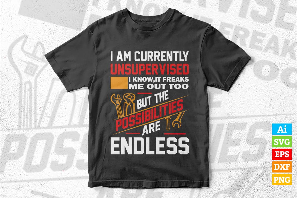 Currently Unsupervised Novelty Graphic Sarcastic Funny Plumber Vector T shirt Design in Ai Png Svg Files.