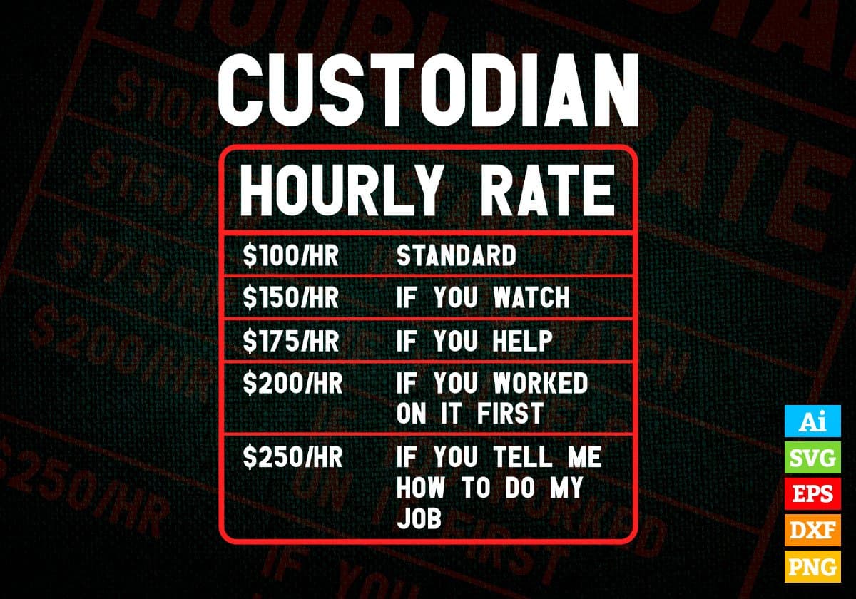 Custodian Hourly Rate Editable Vector T-shirt Designs In Svg Png Printable Files