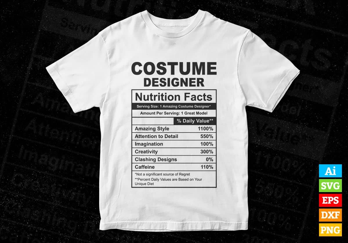 Custom Designer Nutrition Facts Editable Vector T-shirt Design in Ai Svg Files