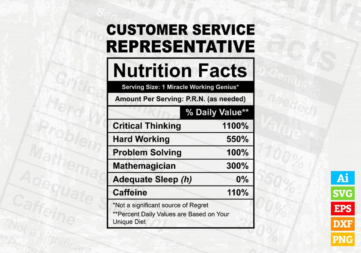 Customer Service Representative Nutrition Facts Editable Vector T-shirt Design in Ai Svg Files