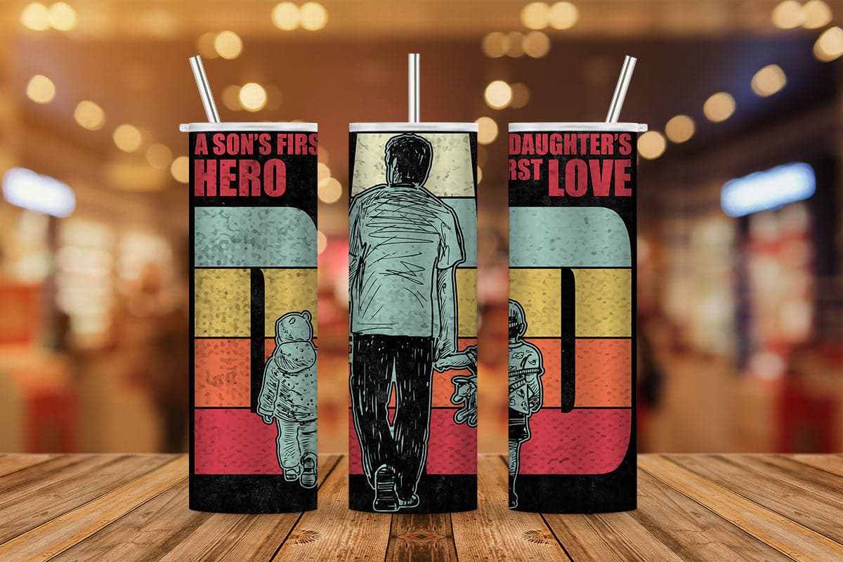 Dad first hero and lover for son and daughter father's day t shirt and tumbler design sublimation png file