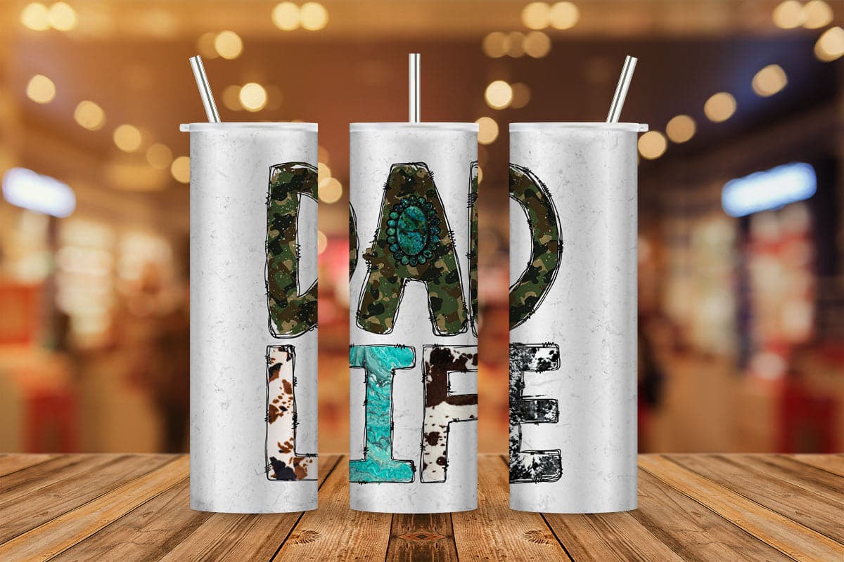 Dad Life Western Cowhide Gemstone Turquoise Fathers Day T shirt Tumbler Design Png Sublimation Files