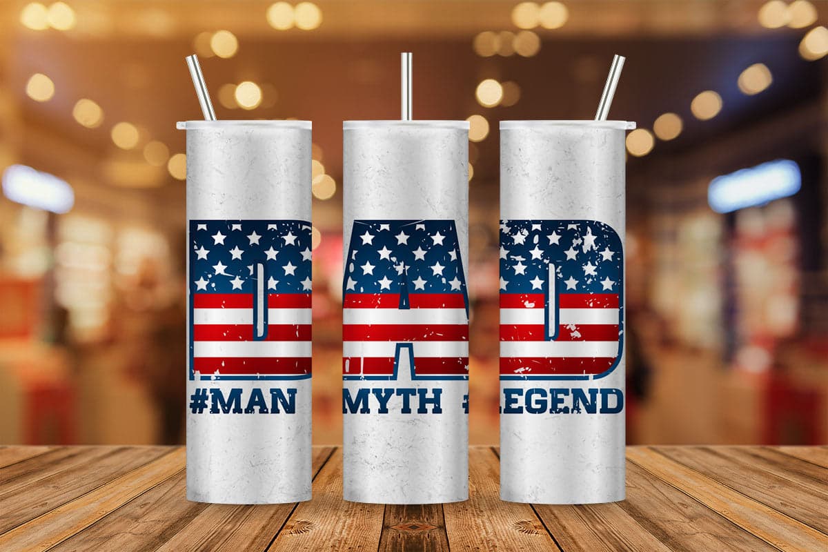 Dad Man Myth Legend USA Flag 4th of July Fathers Day T shirt Design Tumbler Png Sublimation Files