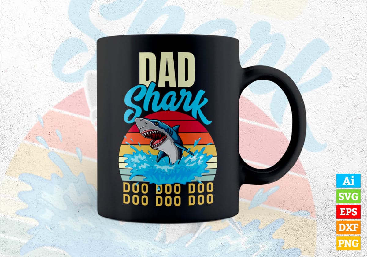 Dad Shark Father's Day Vintage Editable Vector T-shirt Design in Ai Svg Png Files