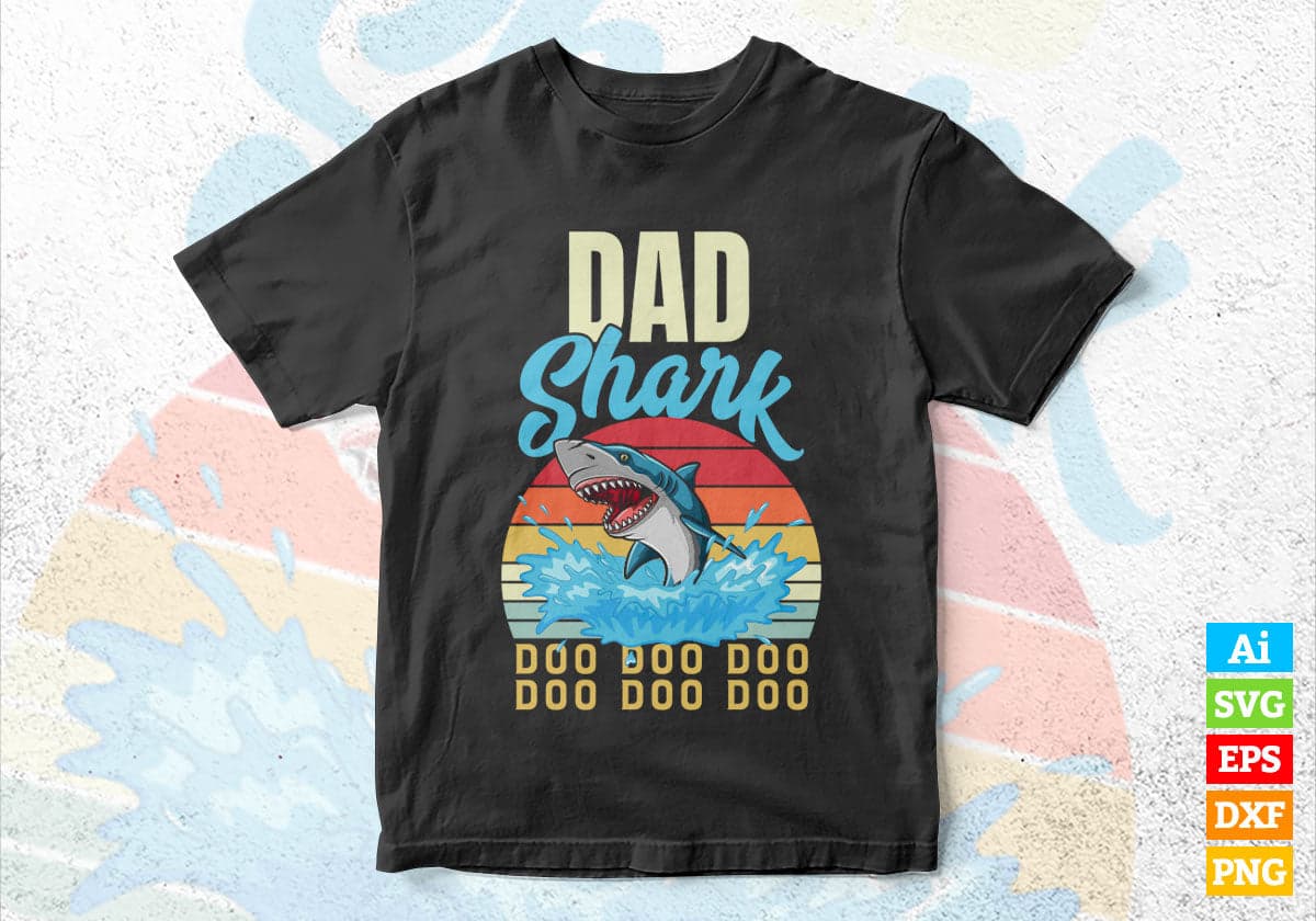Dad Shark Father's Day Vintage Editable Vector T-shirt Design in Ai Svg Png Files