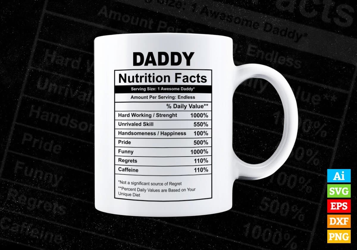 Daddy Nutrition Facts Father's Day Editable Vector T-shirt Design in Ai Svg Files