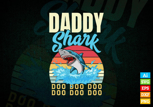Daddy Shark Father's Day Vintage Editable Vector T-shirt Design in Ai Svg Png Files