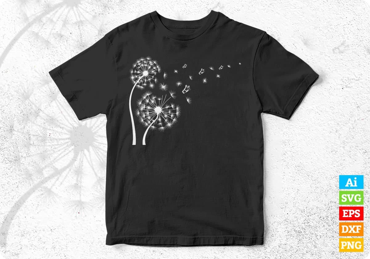 Dandelion and Butterfly Vector T-shirt Design in Ai Svg Png Print Files