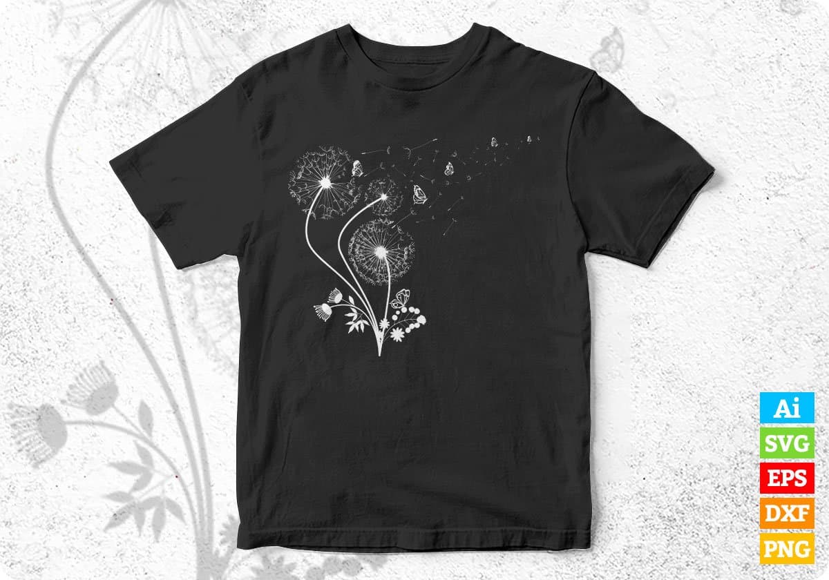 Dandelion with Butterfly Vector T-shirt Design in Ai Svg Png Criuct Cutting Files