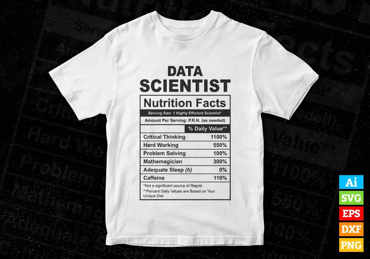 Data Scientist Nutrition Facts Editable Vector T-shirt Design in Ai Svg Files