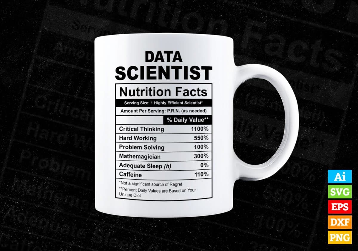 Data Scientist Nutrition Facts Editable Vector T-shirt Design in Ai Svg Files