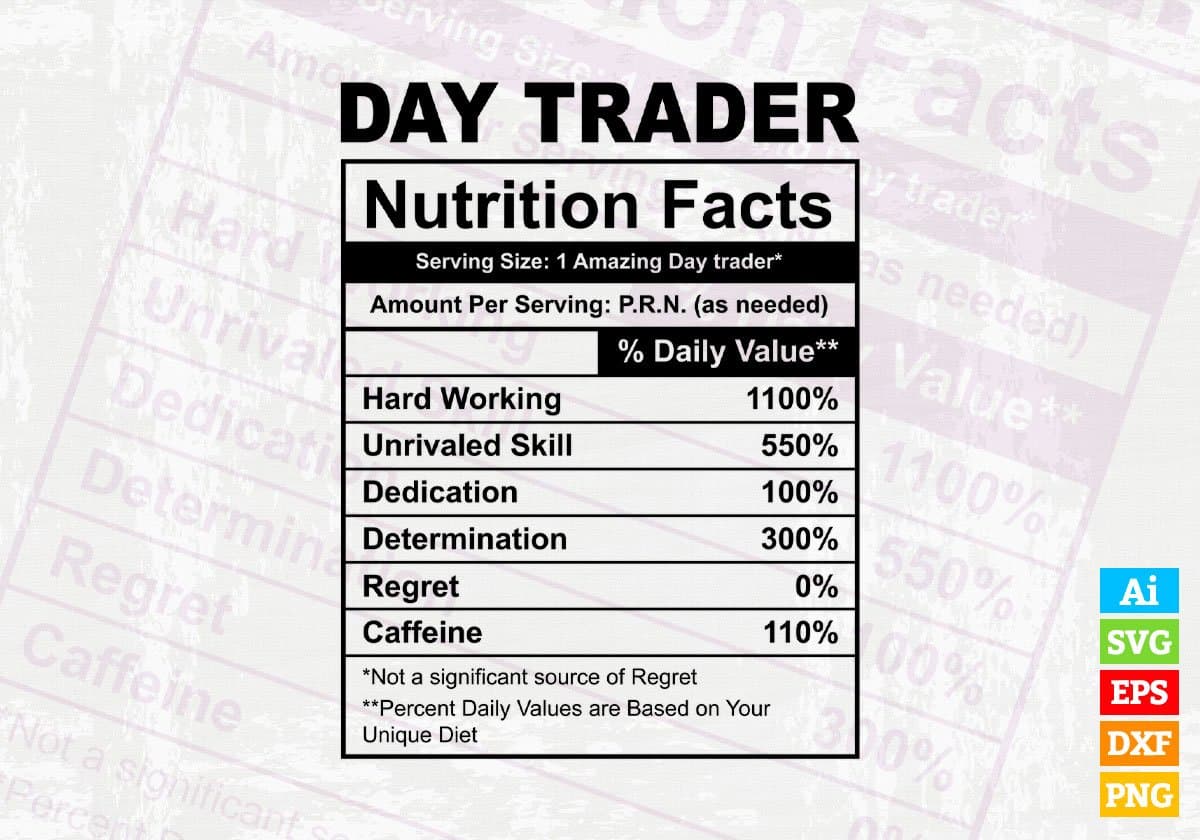 Day Trader Nutrition Facts Editable Vector T-shirt Design in Ai Svg Files
