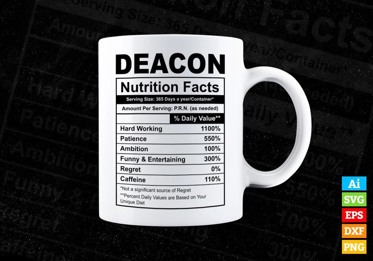 Deacon Nutrition Facts Editable Vector T-shirt Design in Ai Svg Files