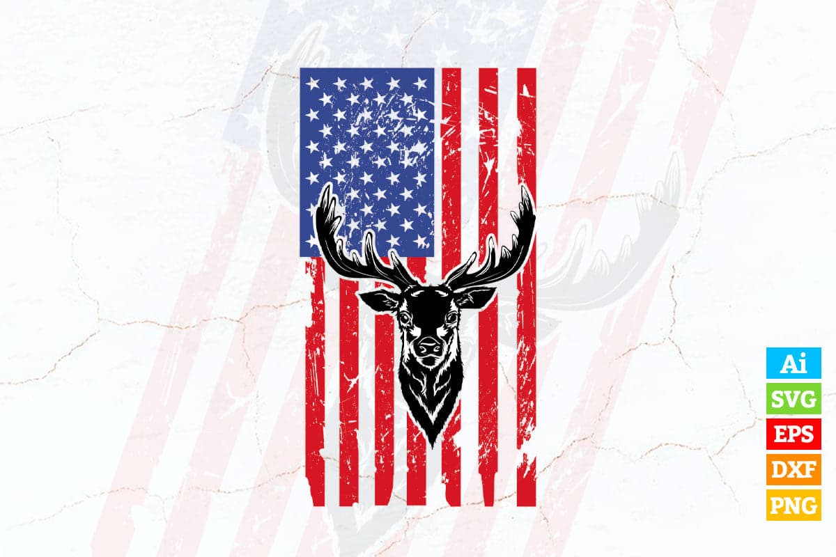 Deer And Hunt USA flag 4th of July Vector T shirt Design in Ai Png Svg Files