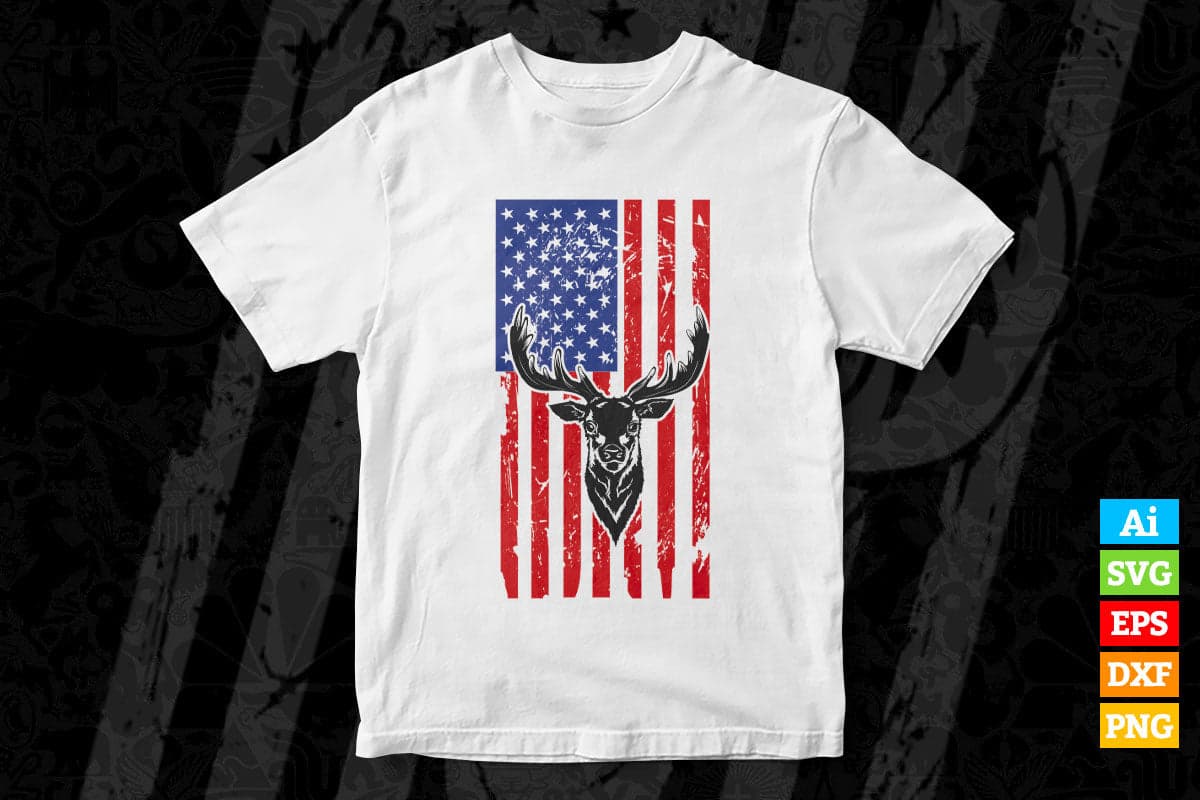 Deer And Hunt USA flag 4th of July Vector T shirt Design in Ai Png Svg Files