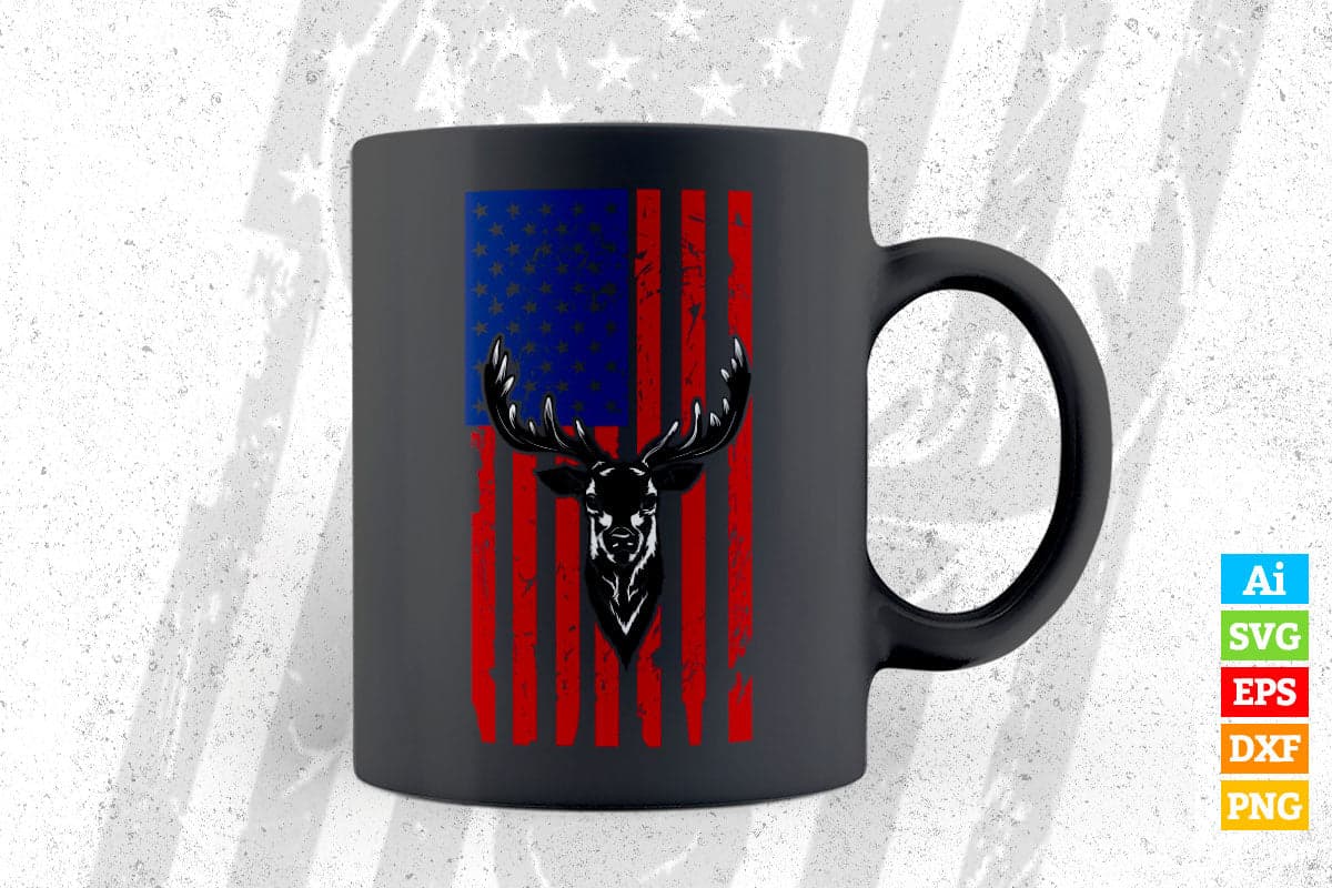 Deer And Hunt USA flag 4th of July Vector T shirt Design in Ai Png Svg Files