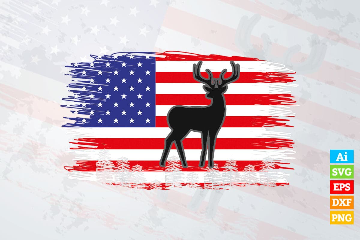 Deer and USA Flag Patriotic Distressed Vector T shirt Design in Ai Png Svg Files