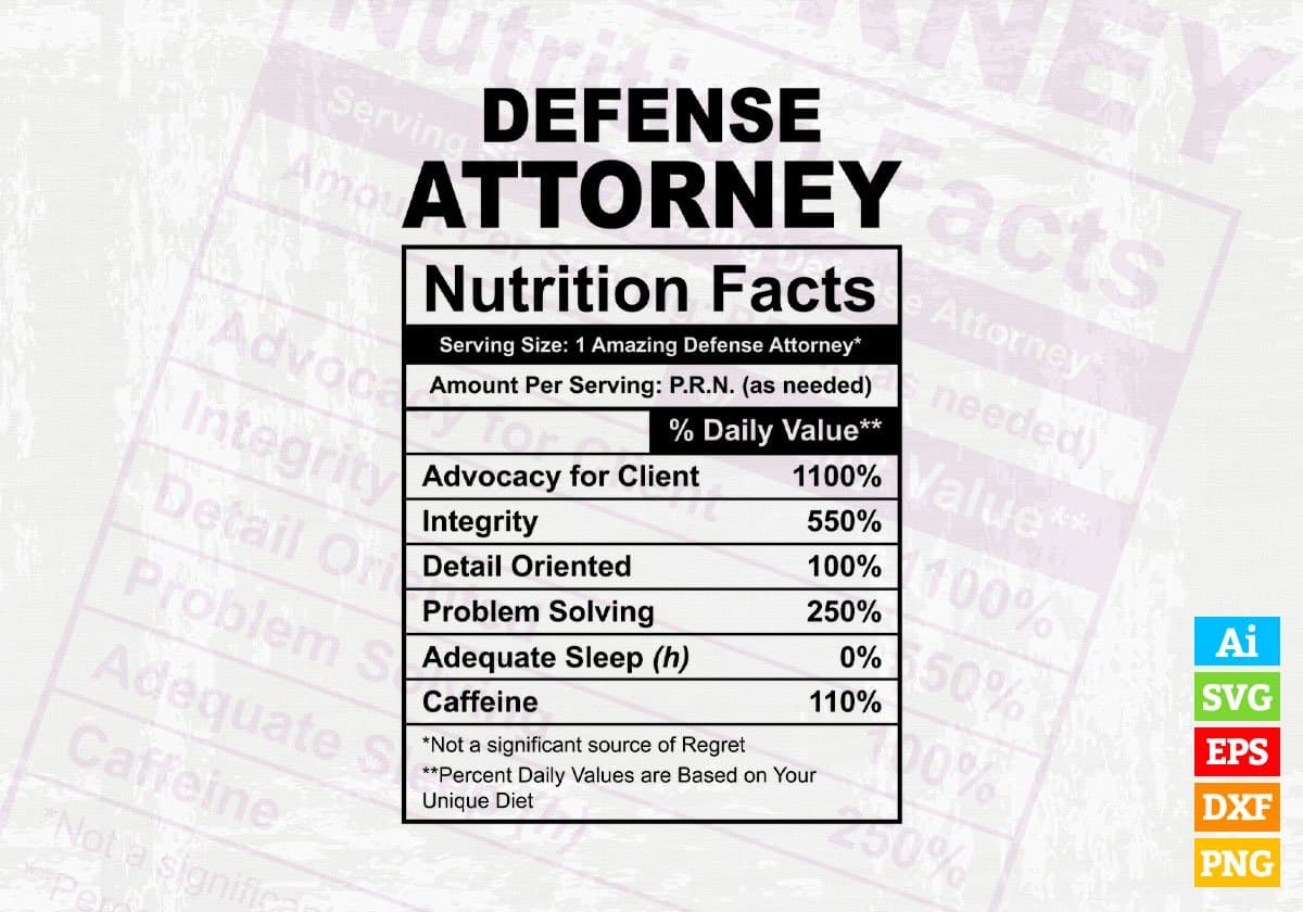 Defense Attorney Nutrition Facts Editable Vector T-shirt Design in Ai Svg Files