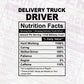 Delivery Trucker Driver Nutrition Facts Editable Vector T-shirt Design in Ai Svg Files