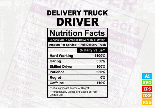 Delivery Trucker Driver Nutrition Facts Editable Vector T-shirt Design in Ai Svg Files