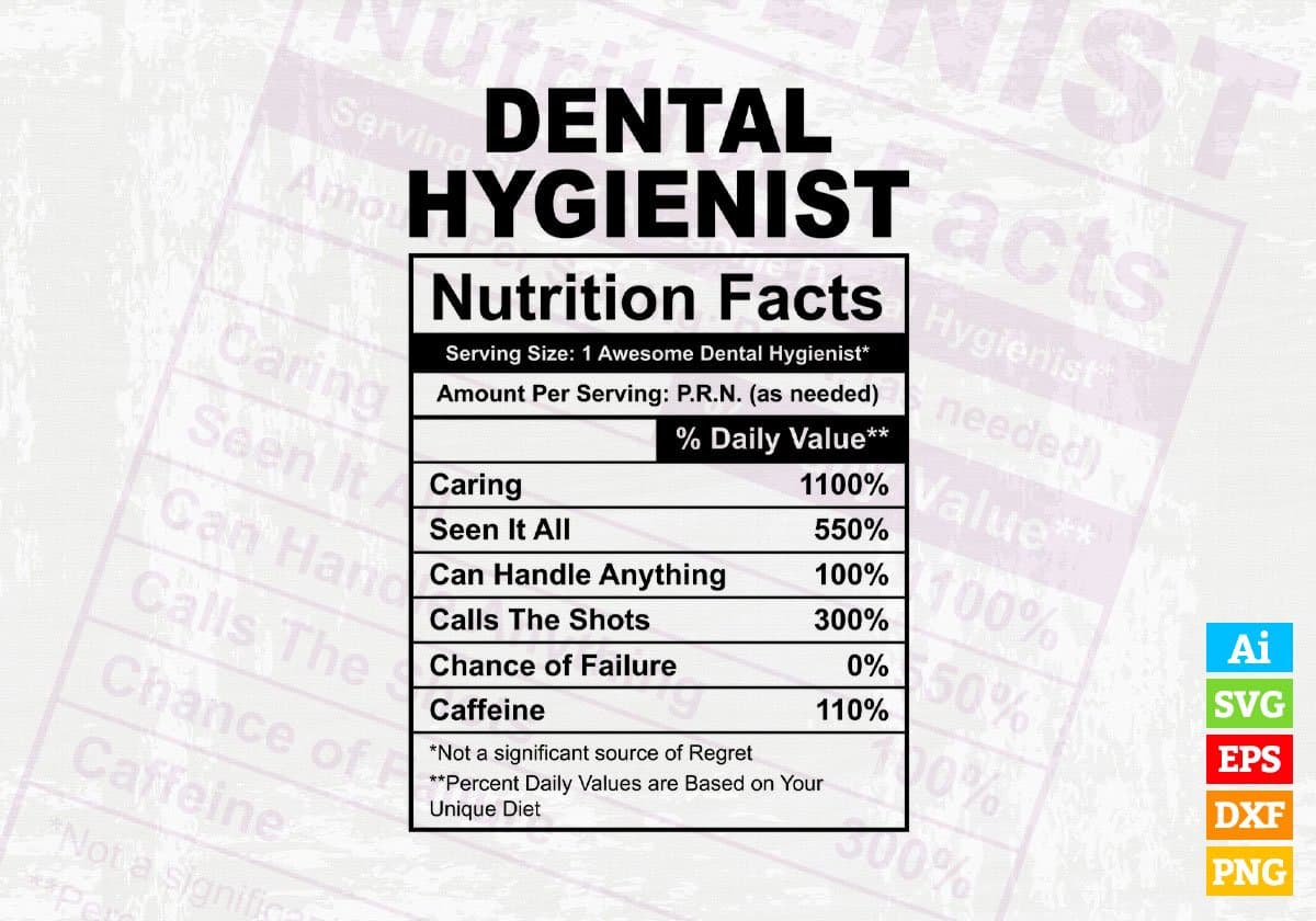 Dental Hygienist Nutrition Facts Editable Vector T-shirt Design in Ai Svg Files