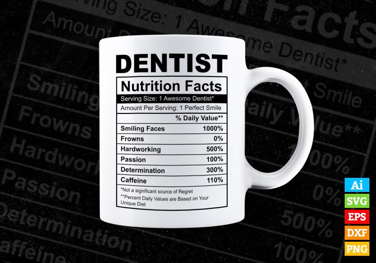 Dentist Nutrition Facts Editable Vector T shirt Design In Svg Png Printable Files
