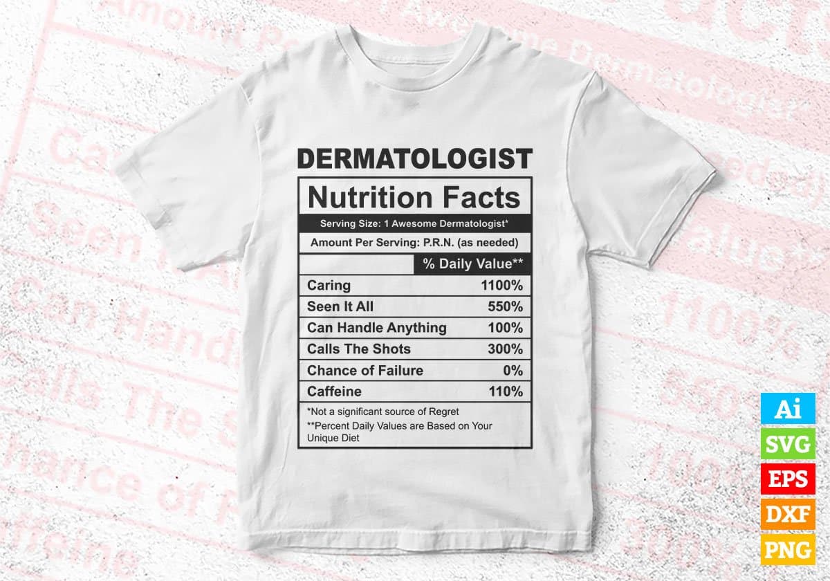 Dermatologist Nutrition Facts Editable Vector T-shirt Design in Ai Svg Files