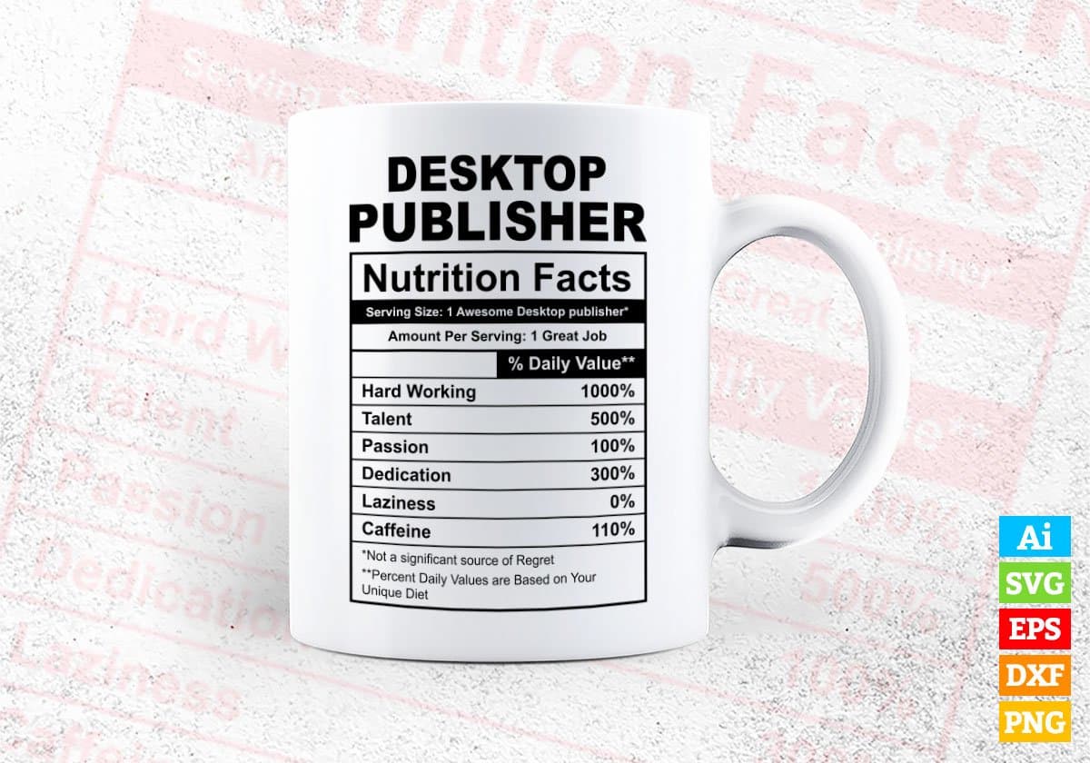 Desktop Publisher Nutrition Facts Editable Vector T-shirt Design in Ai Svg Files