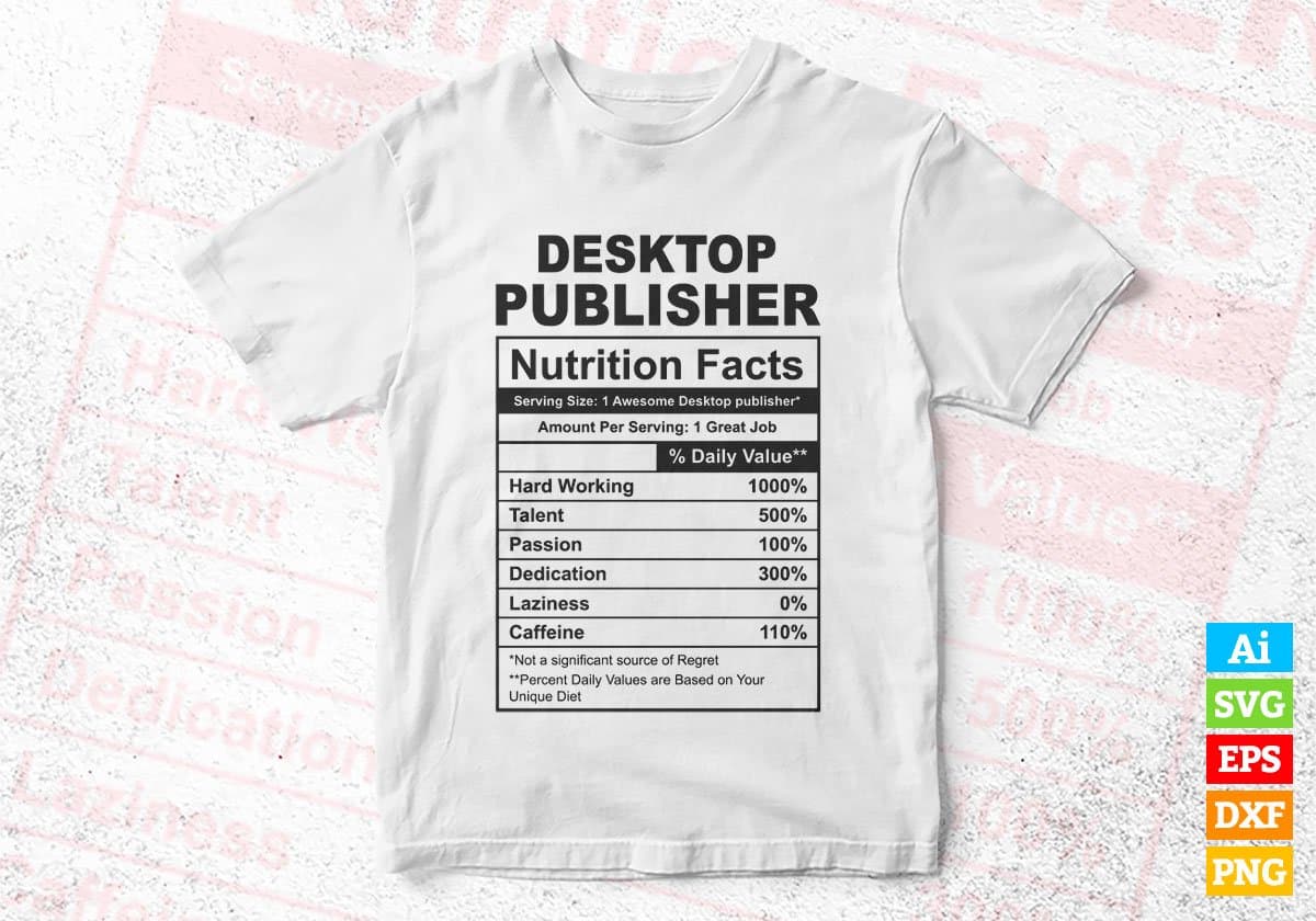 Desktop Publisher Nutrition Facts Editable Vector T-shirt Design in Ai Svg Files