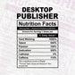 Desktop Publisher Nutrition Facts Editable Vector T-shirt Design in Ai Svg Files