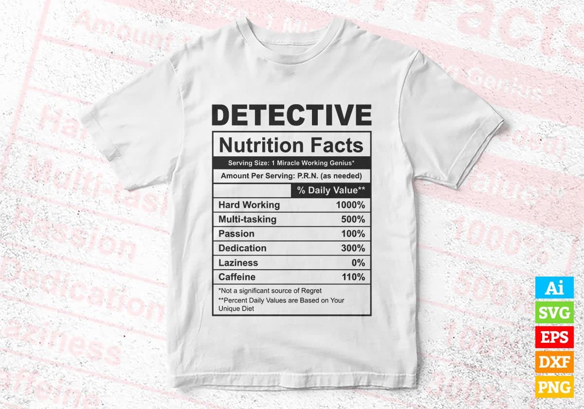 Detective Nutrition Facts Editable Vector T-shirt Design in Ai Svg Files