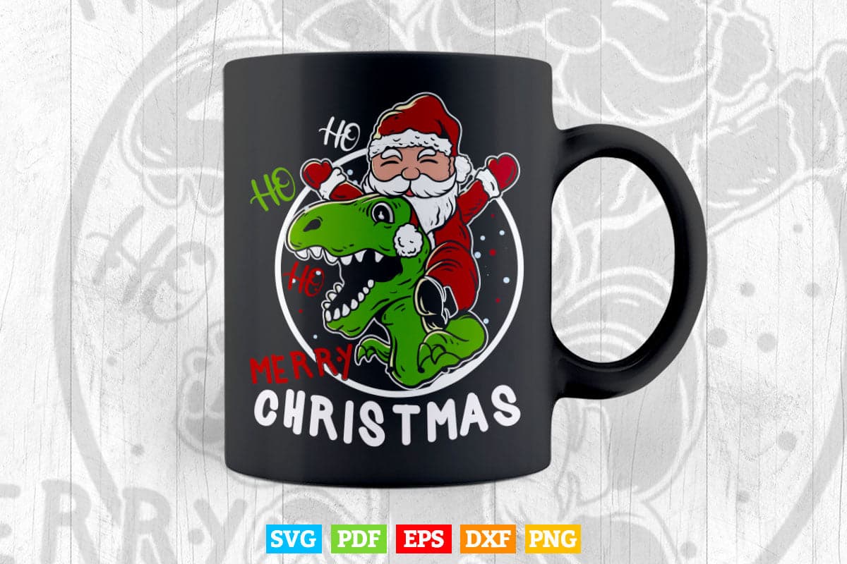 Dinosaur Merry Christmas Santa Dino Holiday T-Rex Funny Kids Svg T shirt Design.