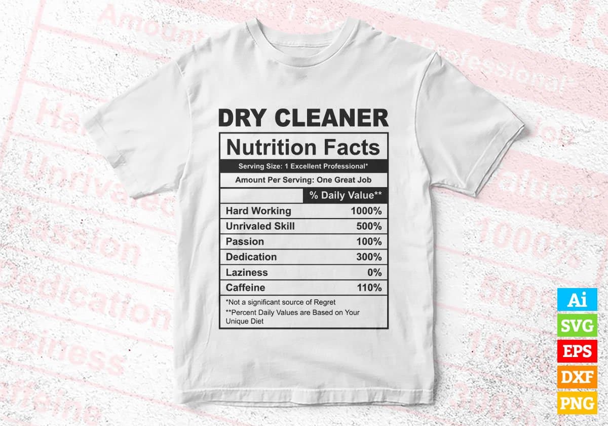 Dry Cleaner Nutrition Facts Editable Vector T-shirt Design in Ai Svg Files
