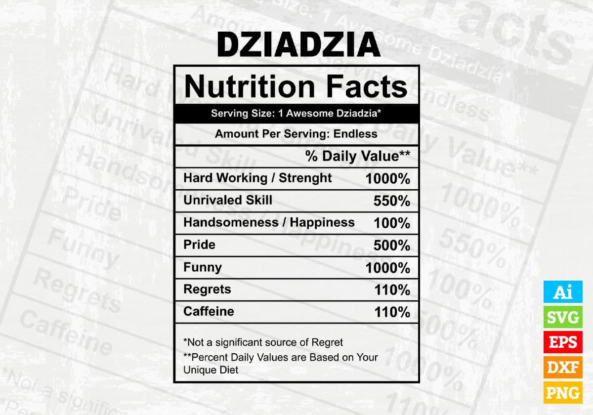 Dziadzia Nutrition Facts Father's Day Editable Vector T-shirt Design in Ai Svg Files