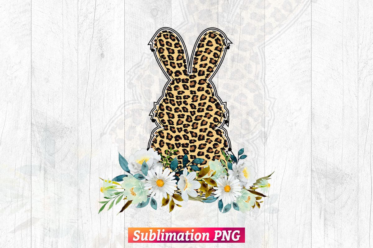 Easter Bunny with Flowers and Colorful Camouflage T shirt Design Png Sublimation Printable Files.