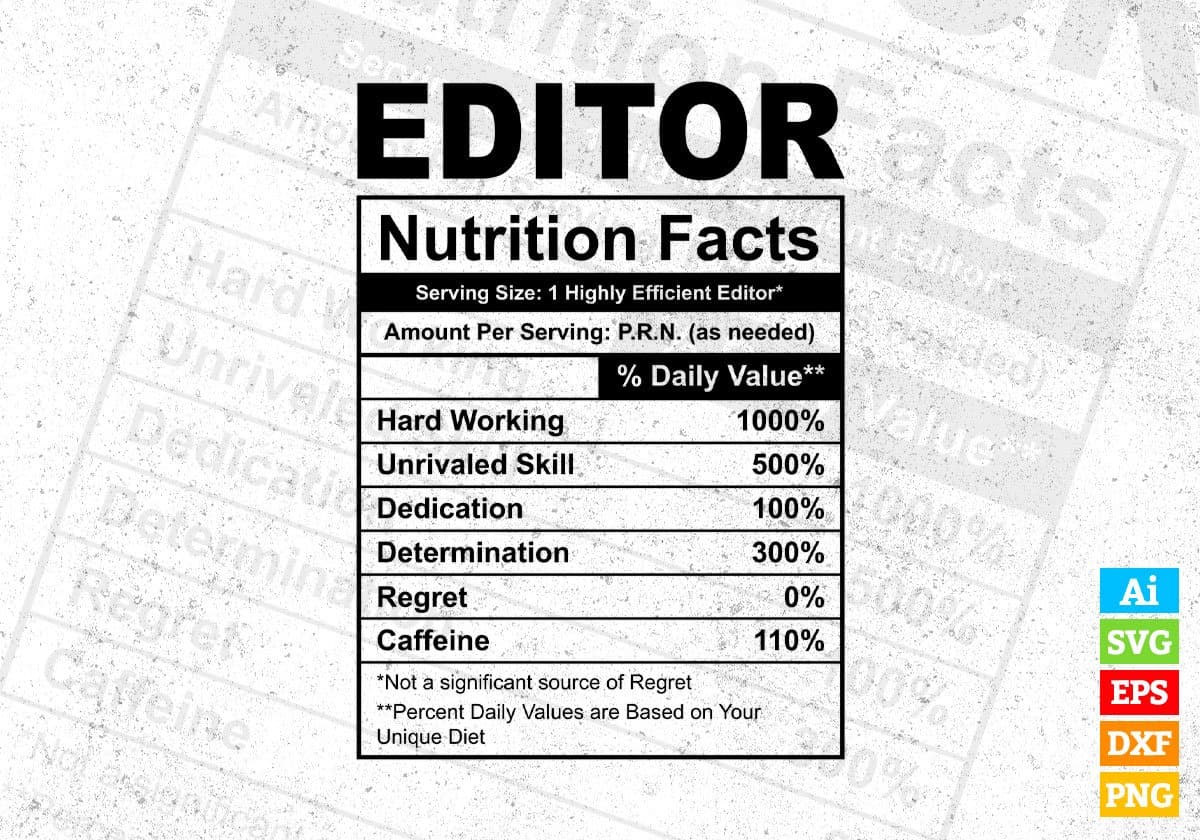 Editor Nutrition Facts Editable Vector T-shirt Design in Ai Svg Files