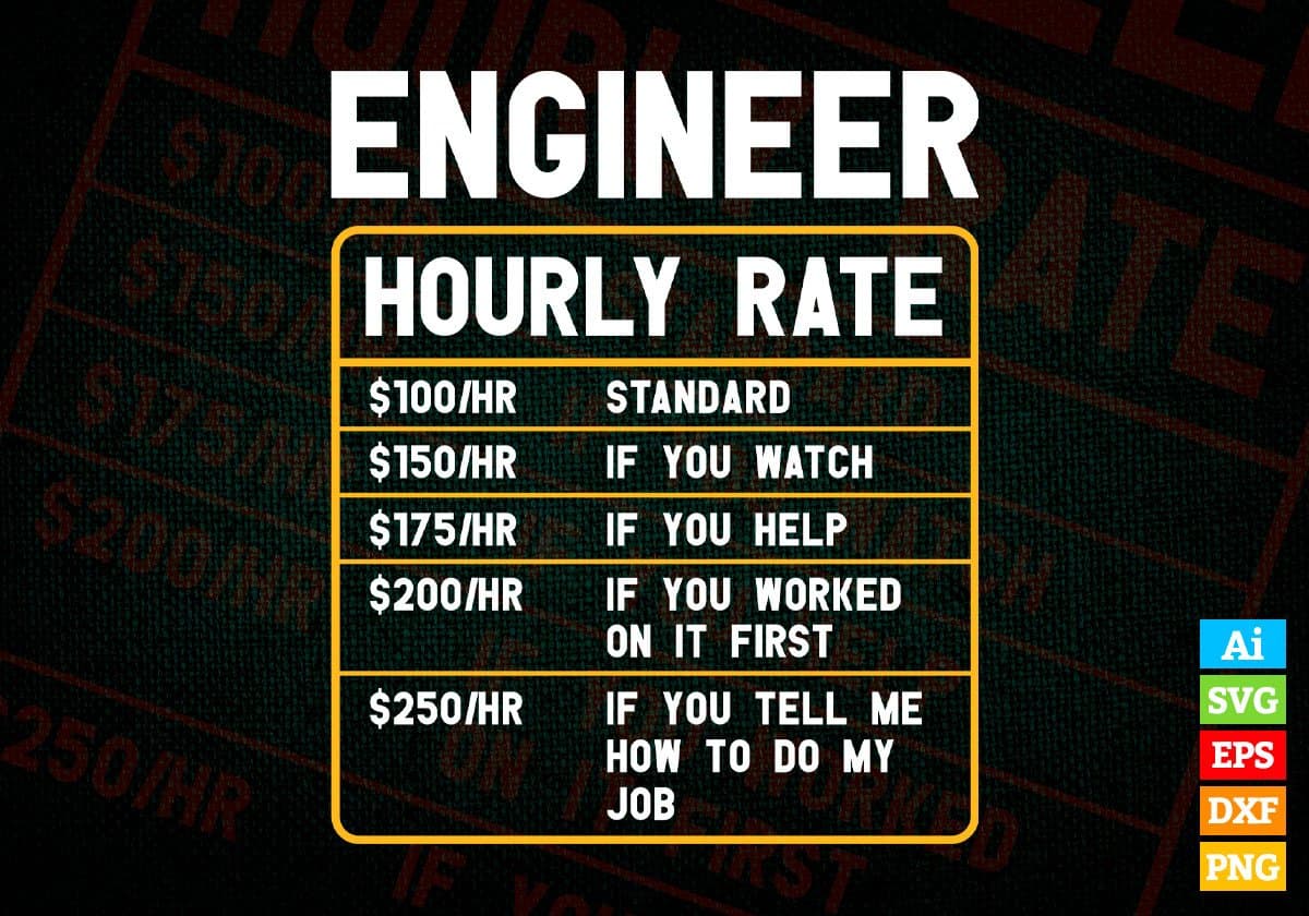 Engineer Hourly Rate Funny Engineering Editable Vector T-shirt Designs In Svg Png Printable Files