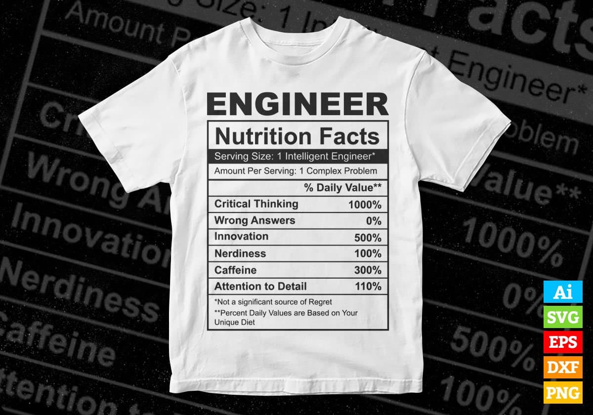 Engineer Nutrition Facts Editable Vector T shirt Design In Svg Png Printable Files